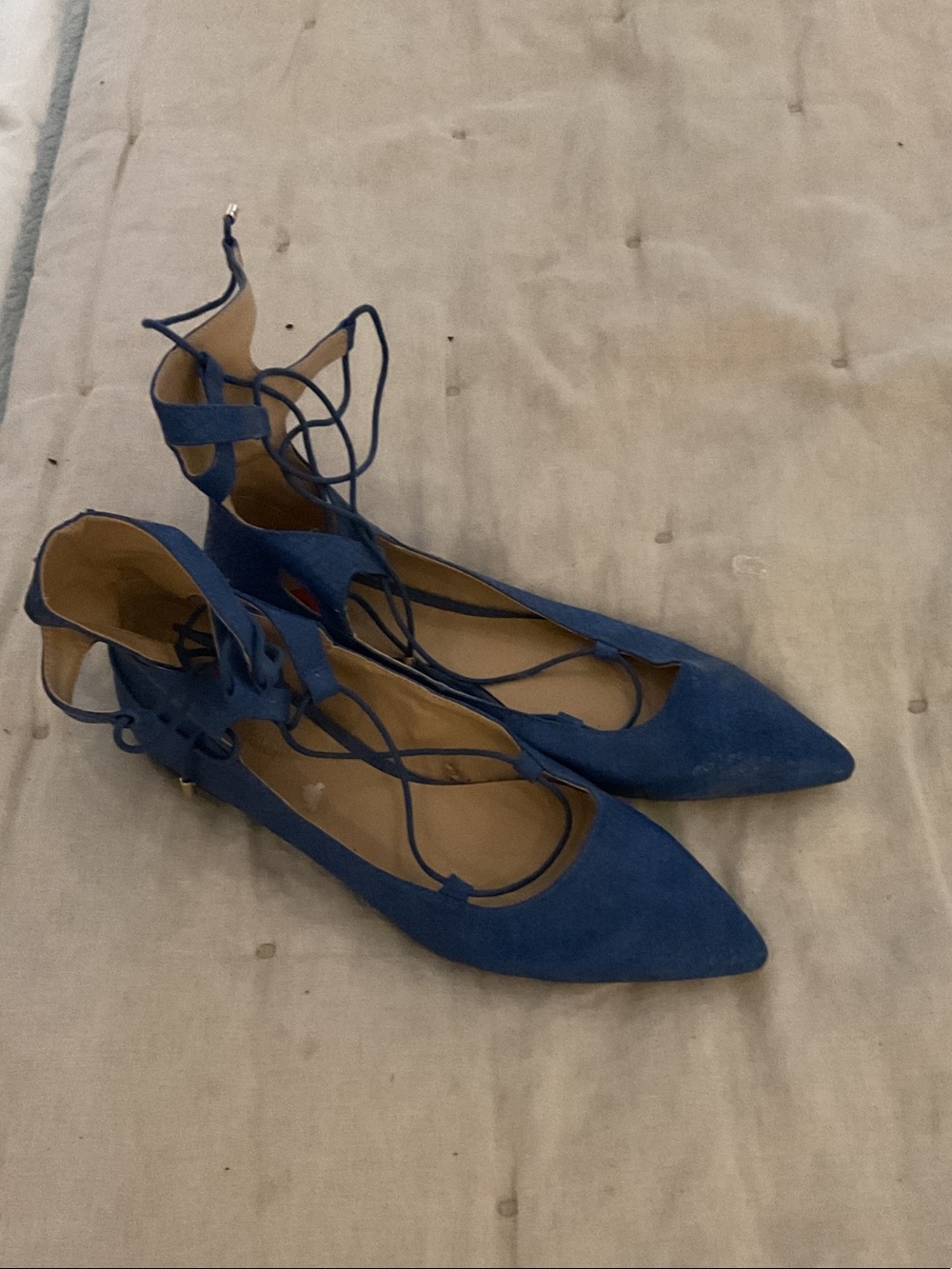 Women's Blue Lace-Up Pointed Flats